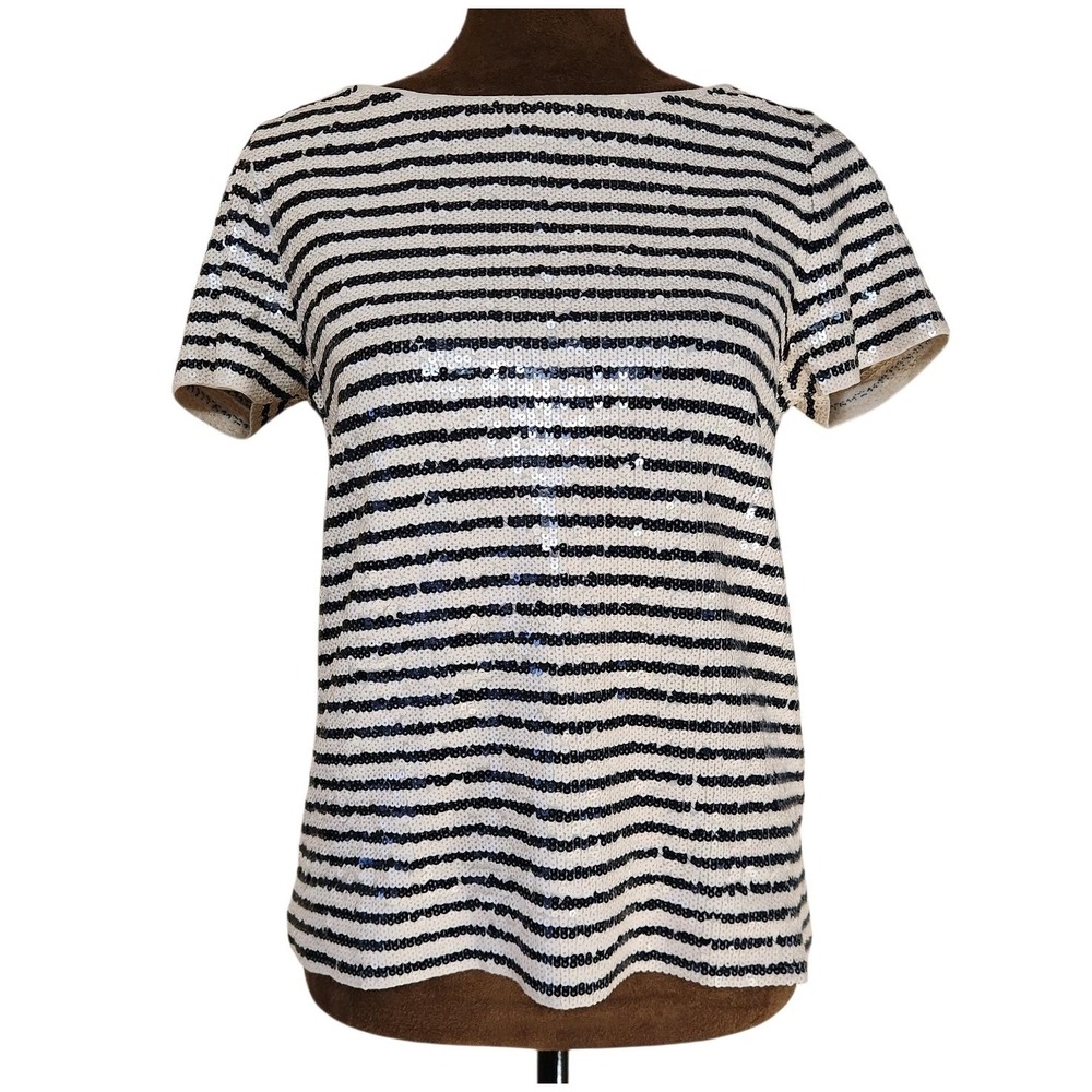 J. Crew Sequin Striped Tee Size XS Top Short Sleeve Sparkle Women's